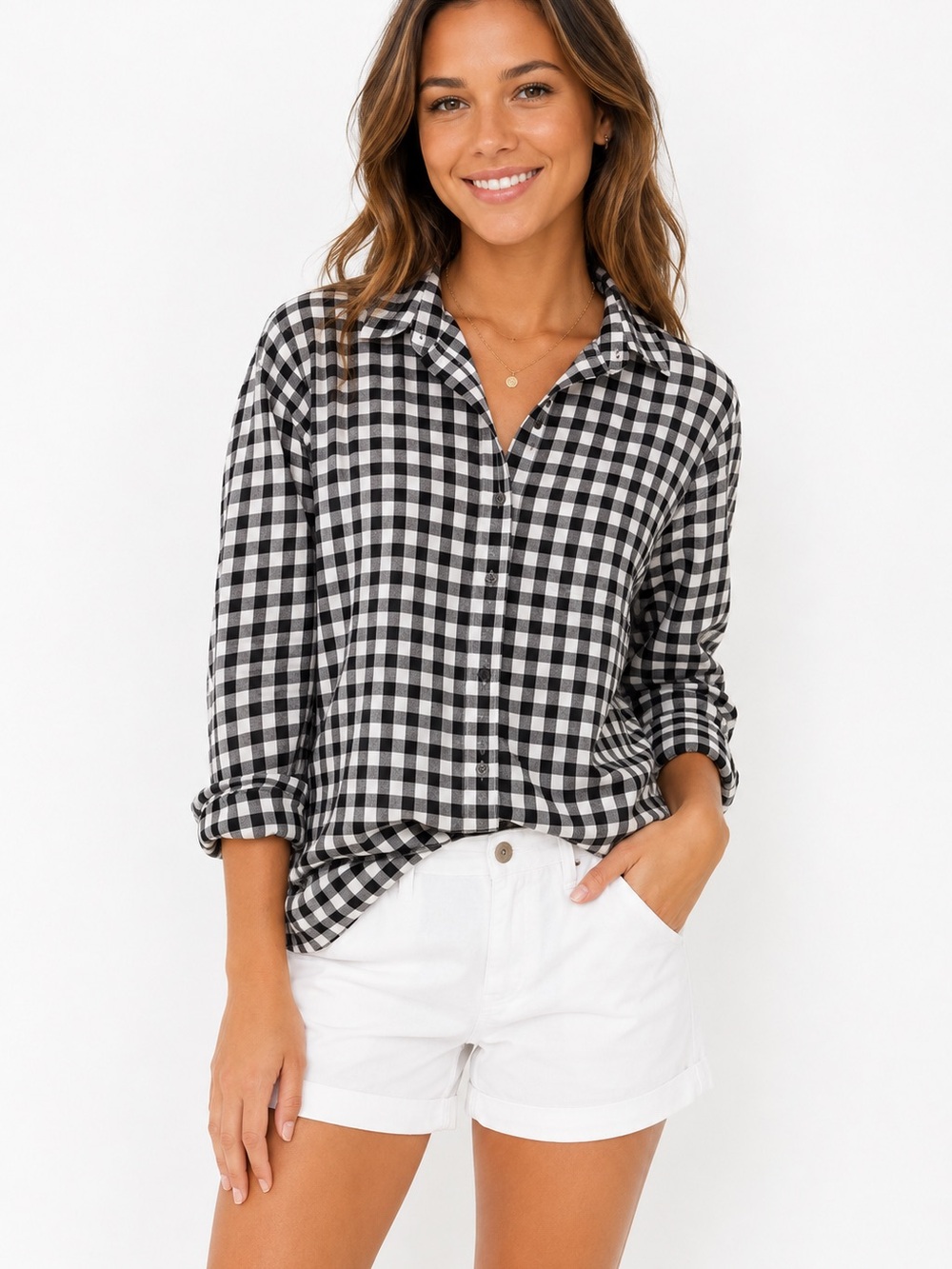 J Crew Blue White Gingham Plaid Cotton Button Down Shirt XXS 00